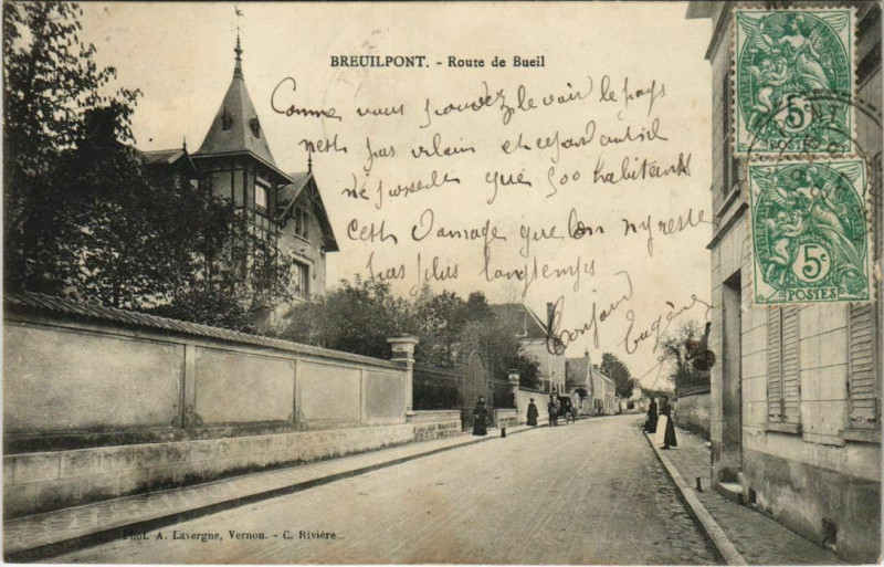 Carte postale ancienne Breuilpont Route de Bueil à Breuilpont