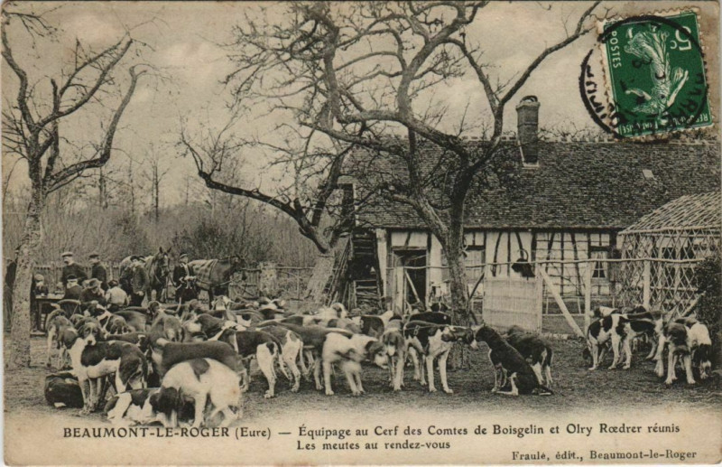 Carte postale ancienne Beaumont-le-Roger Equipage au Cerf des Comtes de Boisgelin à Beaumont-le-Roger
