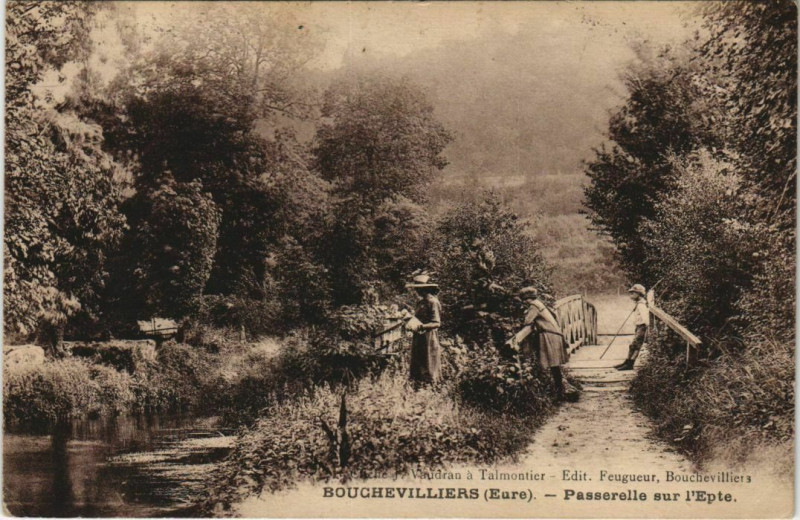 Carte postale ancienne Bouchevilliers Passerelle sur l'Epte à Bouchevilliers