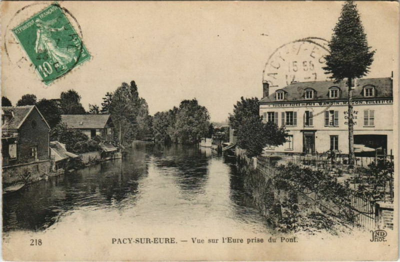 Carte postale ancienne Pacy-sur-Eure Vue sur l'Eure prise du Pont à Pacy-sur-Eure