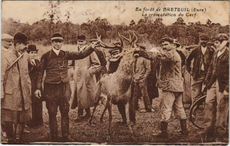 Carte postale ancienne Breteuil En Foret de Breteuil - La Presentation du Cerf à Breteuil