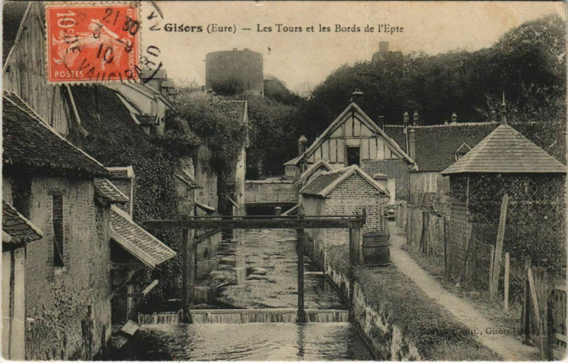 Carte postale ancienne Gisors Les Tours et les Bords de l'Epte à Gisors