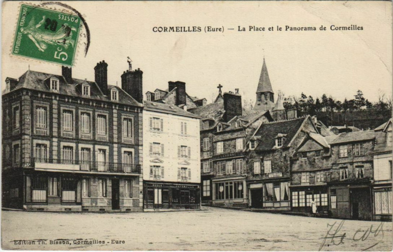 Carte postale ancienne Cormeilles La Place et le Panorama de Cormeilles à Cormeilles