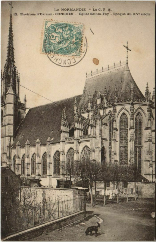 Carte postale ancienne Conches-en-Ouche Eglise Sainte-Foy à Conches-en-Ouche