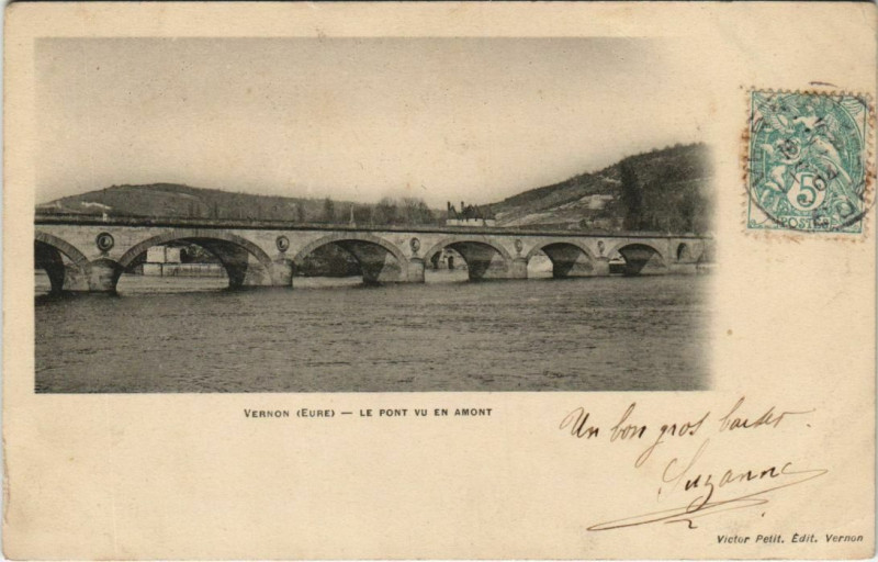 Carte postale ancienne Vernon Le Pont vu en Amont à Vernon