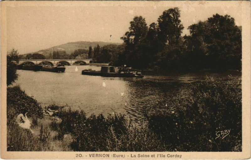 Carte postale ancienne Vernon La Seine et l'Ile Corday à Vernon