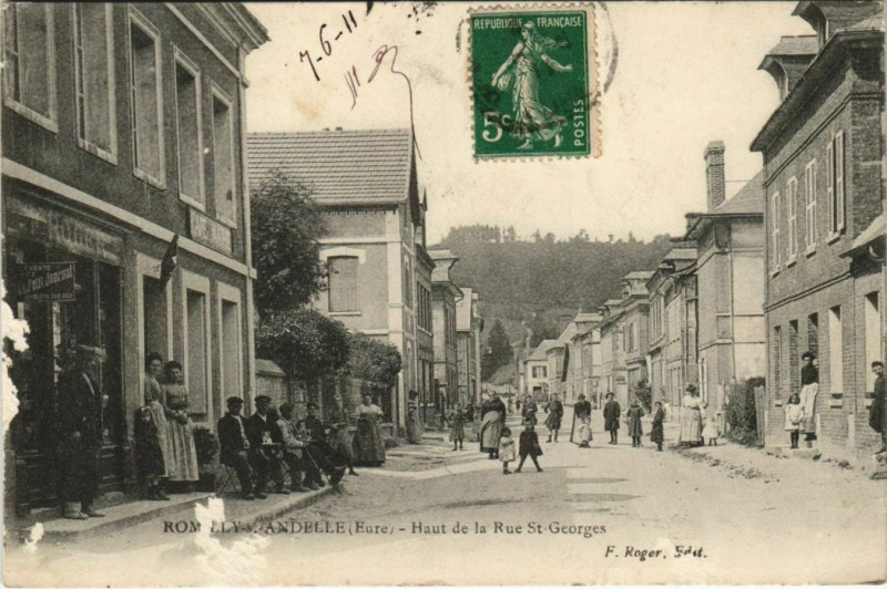 Carte postale ancienne Romilly-sur-Andelle Haut de la Rue Saint-Georges à Romilly-sur-Andelle