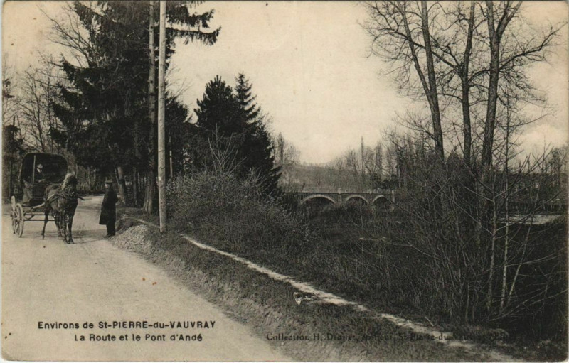 Carte postale ancienne Ande Env. de Saint-Pierre-du-Vauvray - La Route et le Pont d'Ande à Saint-Pierre-du-Vauvray