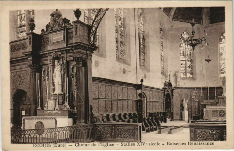 Carte postale ancienne Ecouis Choeur de l'Eglise - Stalles XIVe Siecle