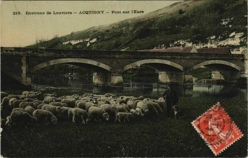 Carte postale ancienne Acquigny Pont sur l'Eure à Acquigny