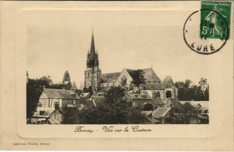 Carte postale ancienne Bernay Vue sur la Couture à Bernay