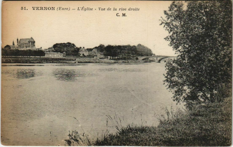 Carte postale ancienne Vernon L'Eglise - Vue de la Rive Droite à Vernon