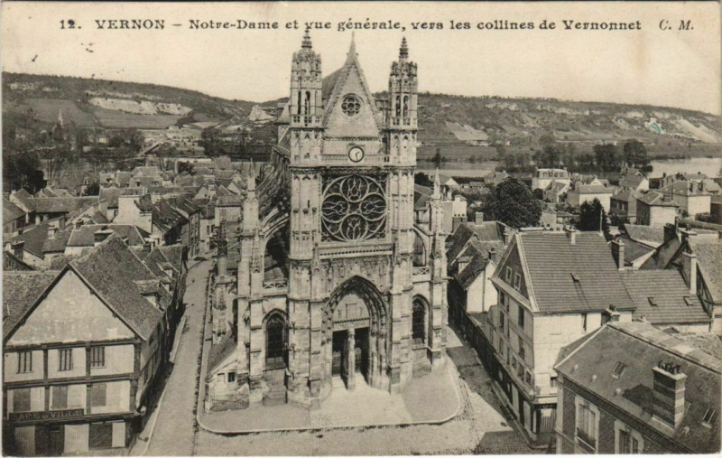 Carte postale ancienne Vernon Notre-Dame et Vue Generale à Vernon