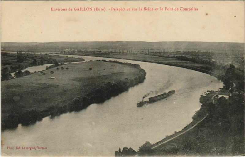 Carte postale ancienne Courcelles-sur-Seine Perpective sur la Seine - Pont de Courcelles à Courcelles-sur-Seine