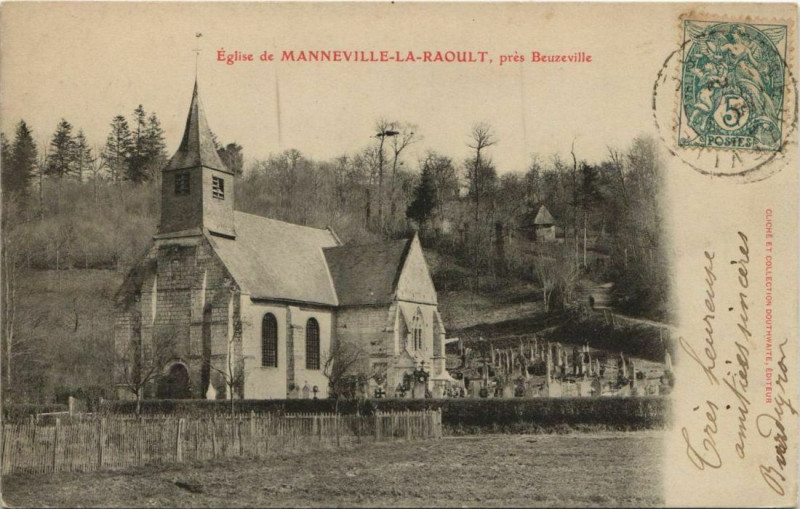 Carte postale ancienne Manneville-la-Raoult Eglise - pres Beuzeville à Beuzeville