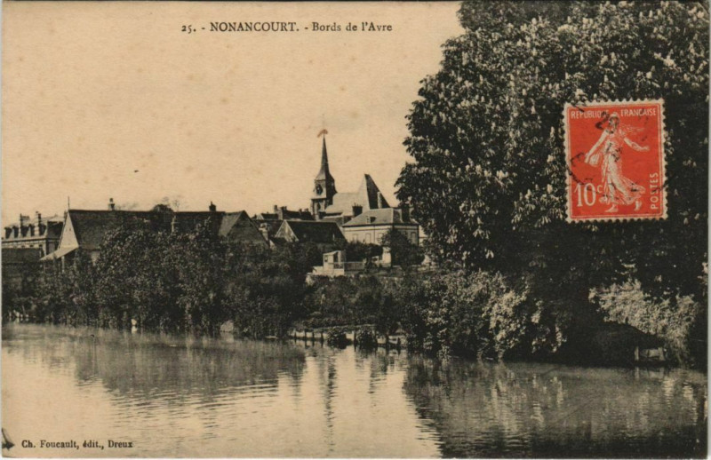 Carte postale ancienne Nonancourt Bords de l'Avre à Nonancourt