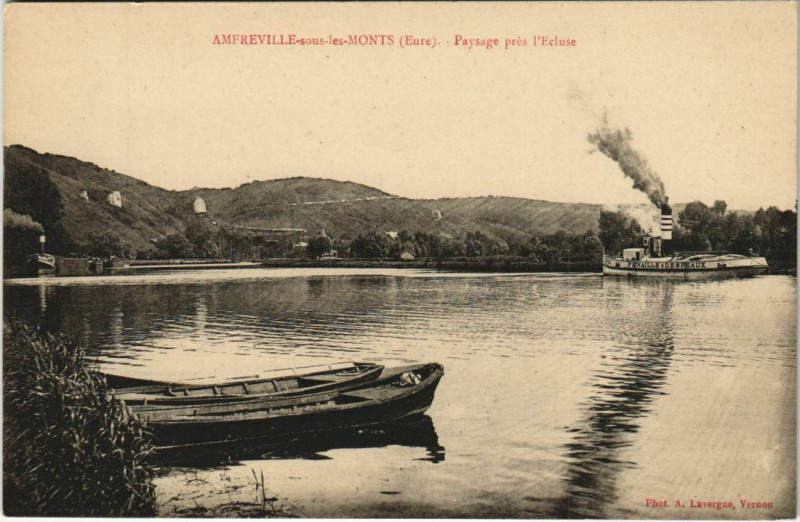 Carte postale ancienne Amfreville-sous-les-Monts Paysage pres l'Ecluse à Amfreville-sous-les-Monts