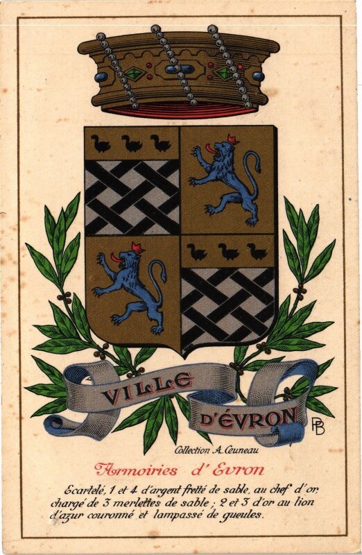 Carte postale ancienne Evron .- Armoiries de