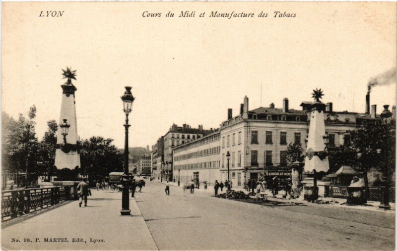 Carte postale ancienne Lyon - Cours du Midi et Manufacture des Tabacs à Lyon