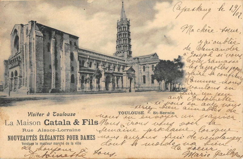 Carte postale ancienne Toulouse Saint Sernin Publicite De La Maison Catala Et Fils à Toulouse