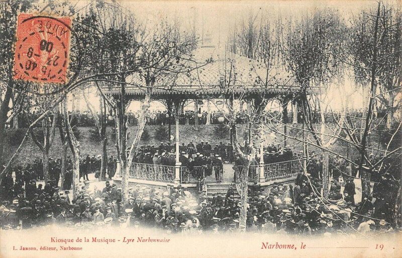 Carte postale ancienne Narbonne Kiosque De La Musique Lyre Narbonnaise à Narbonne