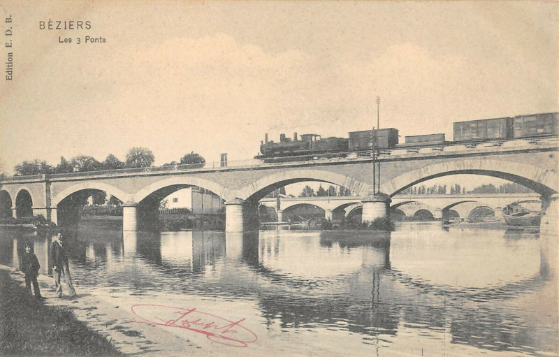 Carte postale ancienne Beziers Les 3 Ponts