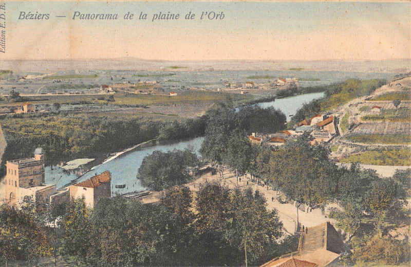 Carte postale ancienne Beziers Panorama De La Plaine De L'Orb