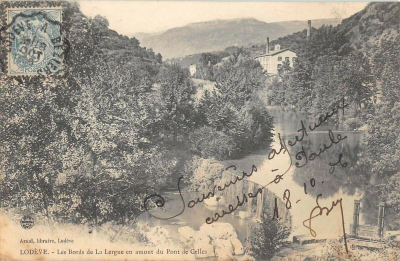 Carte postale ancienne Lodeve Les Bords De La Lergue En Amont Du Pont De Celles à Celles