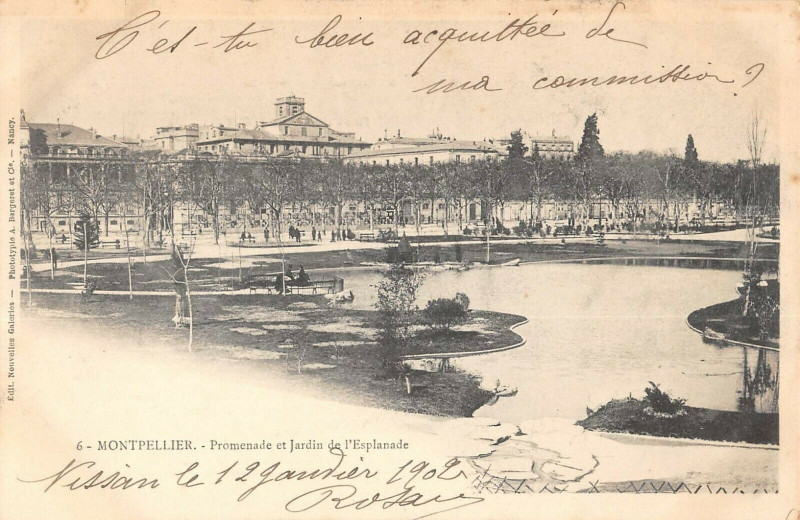 Carte postale ancienne Montpellier Promenade Et Jardin De L'Esplanade à Montpellier