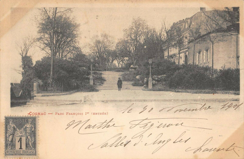 Carte postale ancienne Cognac Parc Francois 1ER Entree à Cognac