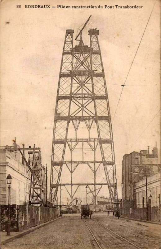 Carte postale ancienne Bordeaux - pont transbordeur en construction 4