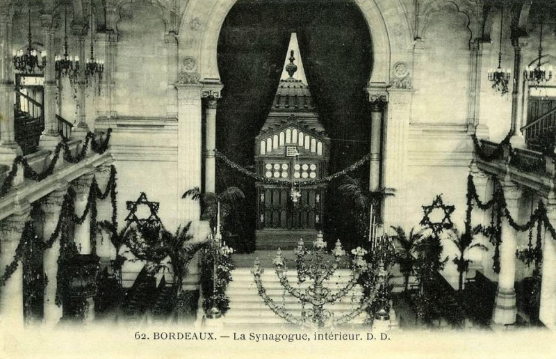 Carte postale ancienne Bordeaux - La Synagogue - intérieur (D.D.)