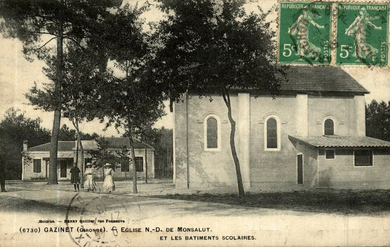 Carte postale ancienne Gazinet - Eglise et écoles