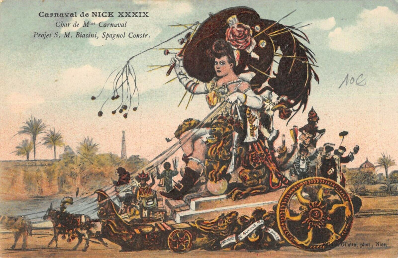 Carte postale ancienne Carnaval De Nice Char De Madame Carnaval Projet à Nice