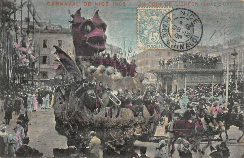 Carte postale ancienne Carnaval De Nice 1905 Un Coin De L'Enfer à Nice