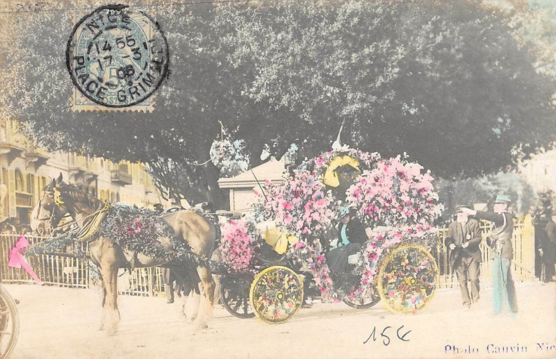 Carte postale ancienne Carnaval De Nice Carte Photo Attelage Fleuri N°6 à Nice