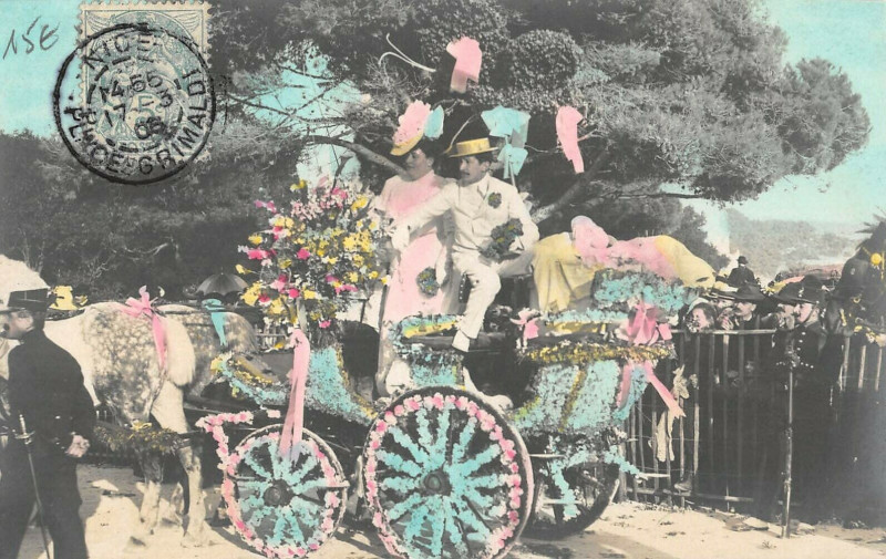 Carte postale ancienne Carnaval De Nice Carte Photo Attelage Fleuri N°3 à Nice