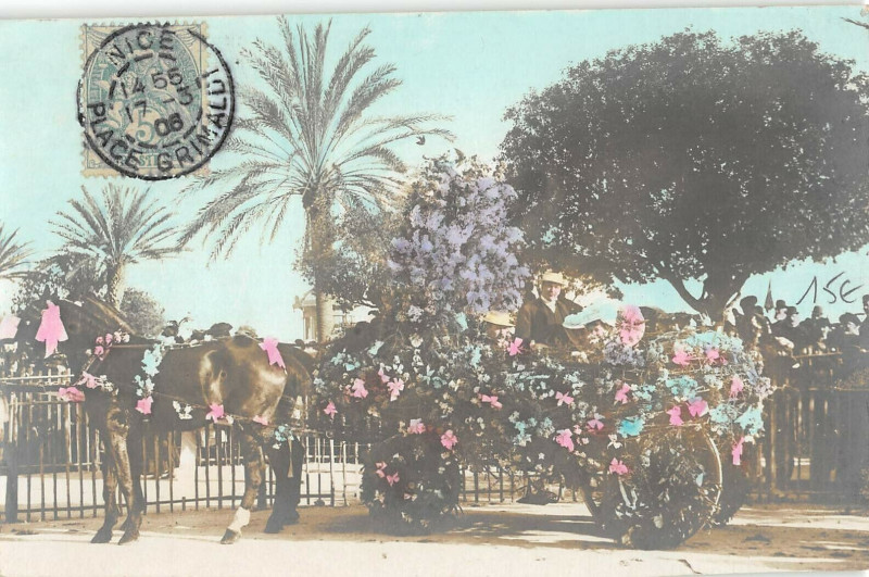 Carte postale ancienne Carnaval De Nice Carte Photo Attelage Fleuri N°1 à Nice
