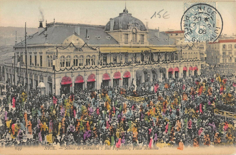 Carte postale ancienne Nice Scene De Carnaval Bal Populaire Place Massena à Nice