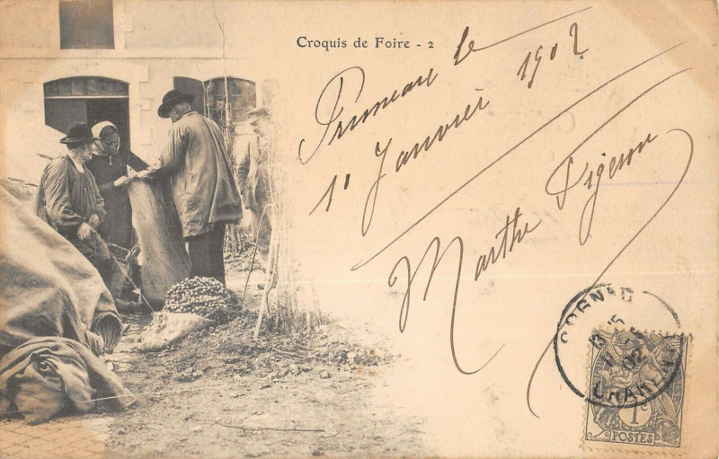 Carte postale ancienne Croquis De Foire Marchands