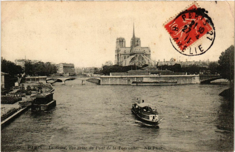 Carte postale ancienne Paris 4e La Seine vue prise du Pont de la Tournelle à Paris 4e