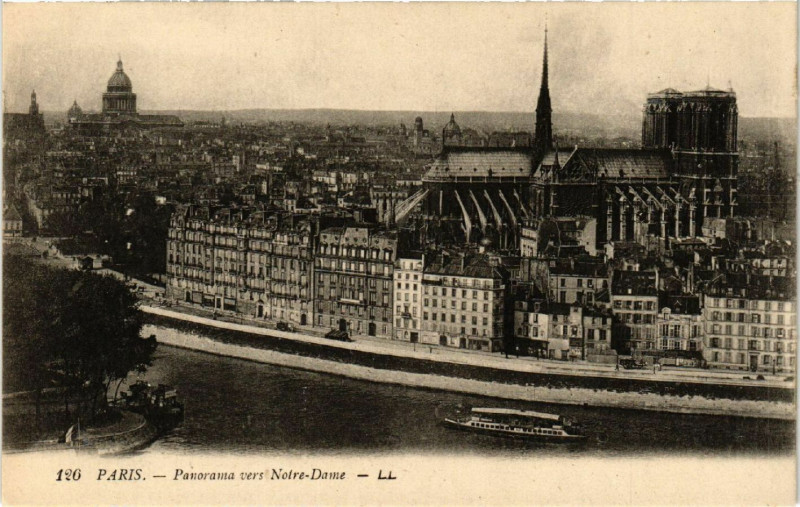Carte postale ancienne Paris 4e Panorama vers Notre Dame à Paris 4e