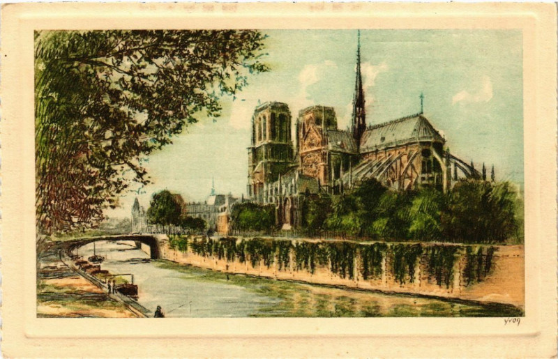 Carte postale ancienne Paris 4e Notre Dame et le Square de l'Archeveche à Paris 4e
