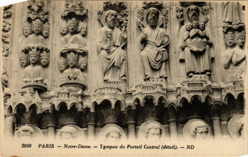 Carte postale ancienne Paris 4e Notre Dame Tympan du portail central à Paris 4e