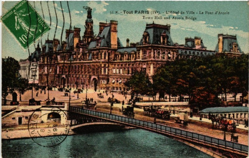 Carte postale ancienne L'Hôtel de Ville - Le Pont d'Arcole à Paris 4e