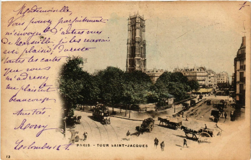 Carte postale ancienne Paris 4e Tour Saint-Jacques à Paris 4e