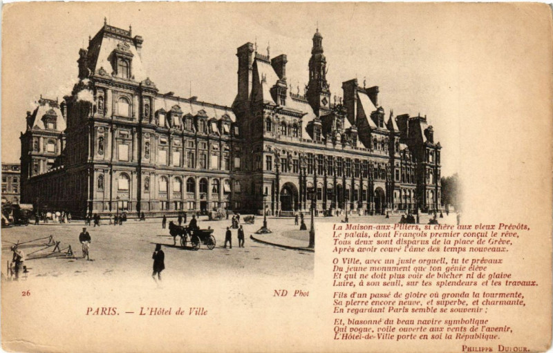 Carte postale ancienne Paris 4e Hotel de Ville à Paris 4e
