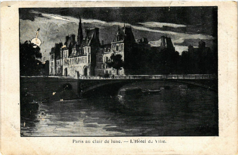 Carte postale ancienne Paris 4e Hotel de Ville Paris au clair de lune à Paris 4e