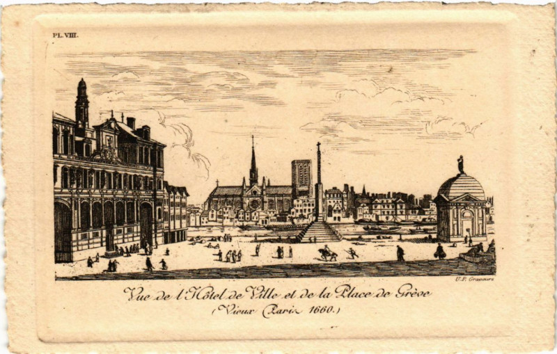 Carte postale ancienne Paris 4e Vue de l'Hotel de Ville et de la Place de Gréve à Paris 4e
