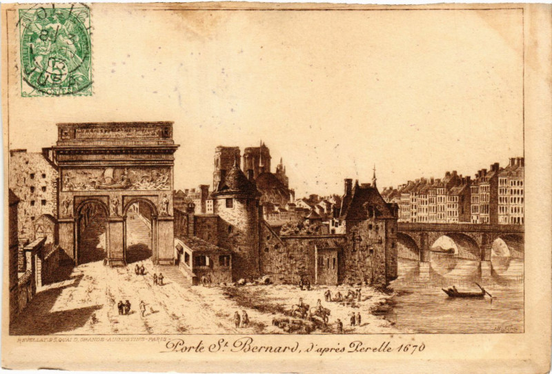 Carte postale ancienne Paris 4e Porte Saint-Bernard d'apres Perelle 1670 à Paris 4e